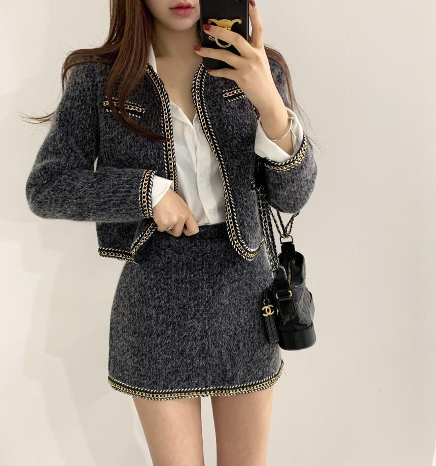 Set: Tweed Crop Jacket + Mini Pencil Skirt Product Image