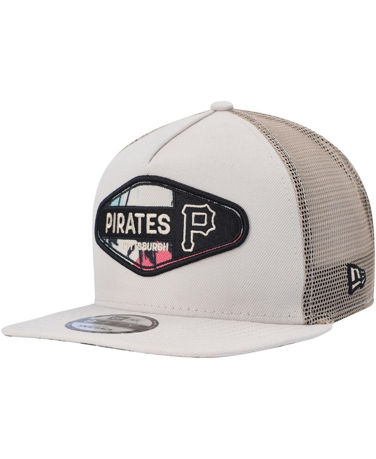 Men's New Era Natural Pittsburgh Pirates Retro Beachin' Patch A-Frame Trucker 9FIFTY Snapback Hat Product Image