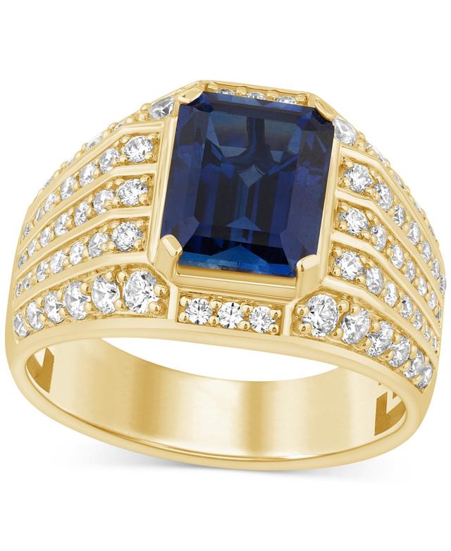 Mens Lab Created Blue Sapphire (6-1/4 ct. t.w.) & Lab-Created Diamond (1-1/4 ct. t.w.) Ring in 10k Gold Product Image