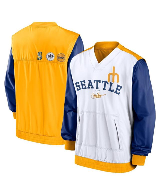 NIKE Men's  White, Gold Seattle Mariners Rewind Warmup V-neck Pullover Jacket In White,gold Product Image