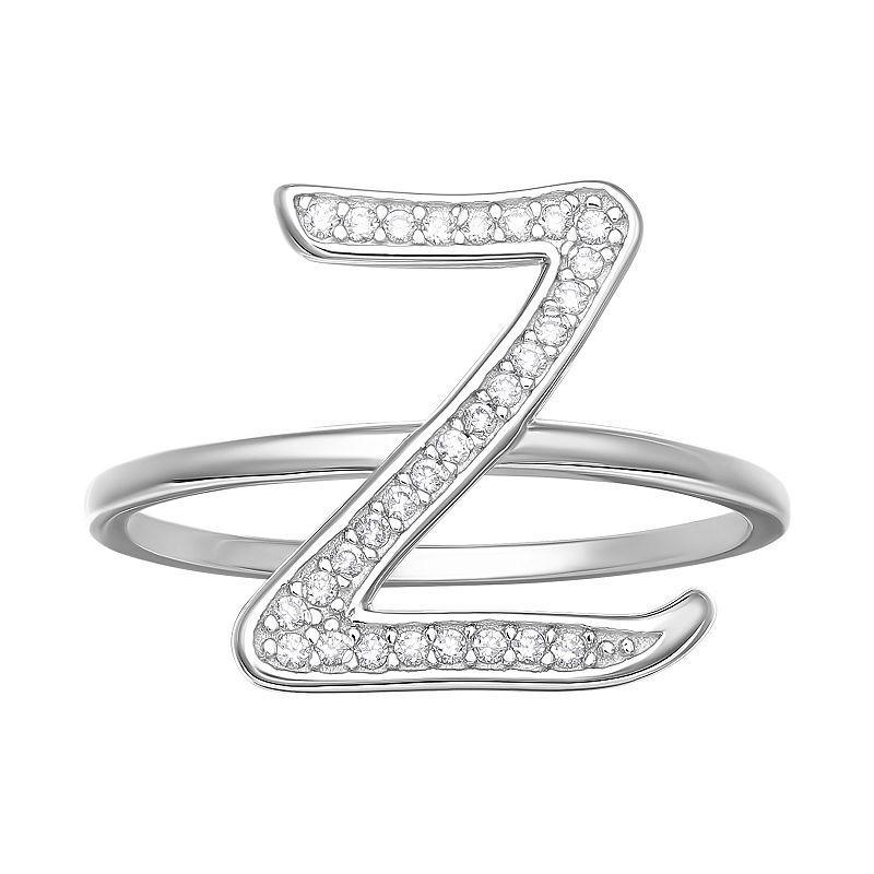 PRIMROSE Sterling Silver Cubic Zirconia Initial Ring, Womens Sterling Silver U Product Image