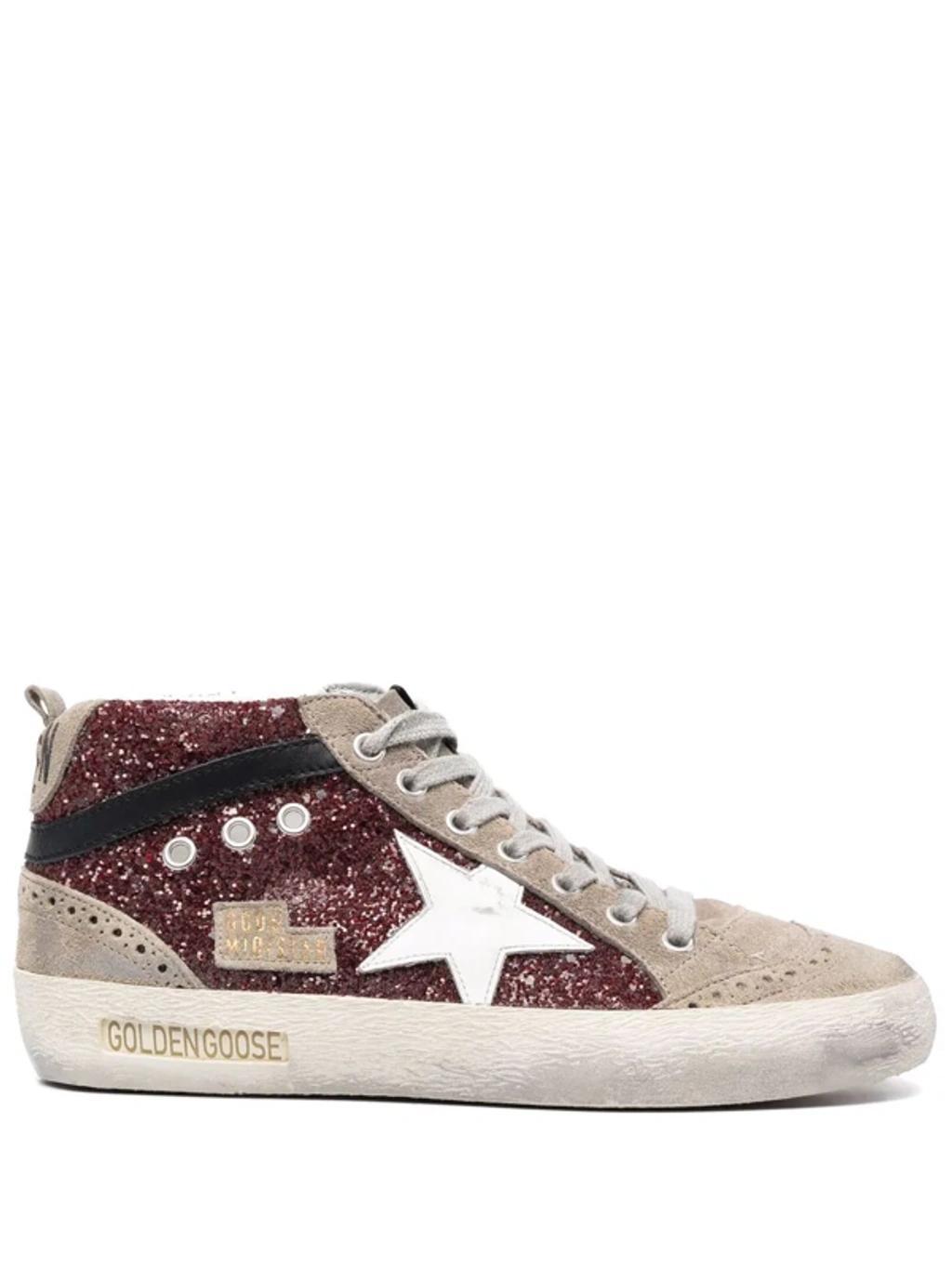 GOLDEN GOOSE Mid Star High-top Sneakers In Dark Red Product Image