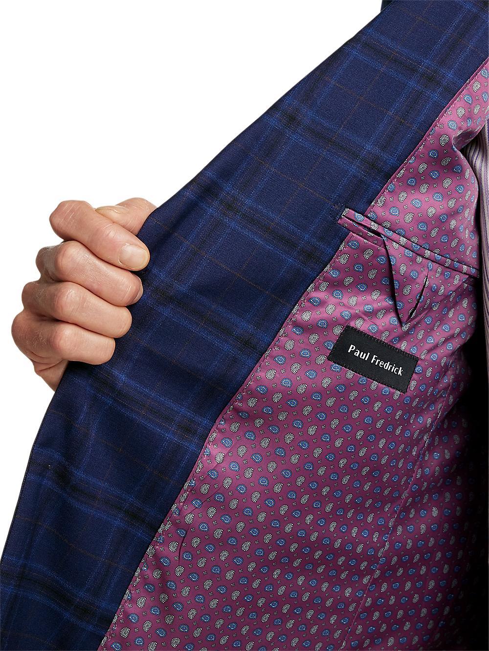 Wool Stretch Plaid Single Breasted Notch Lapel Suit - Blue Product Image