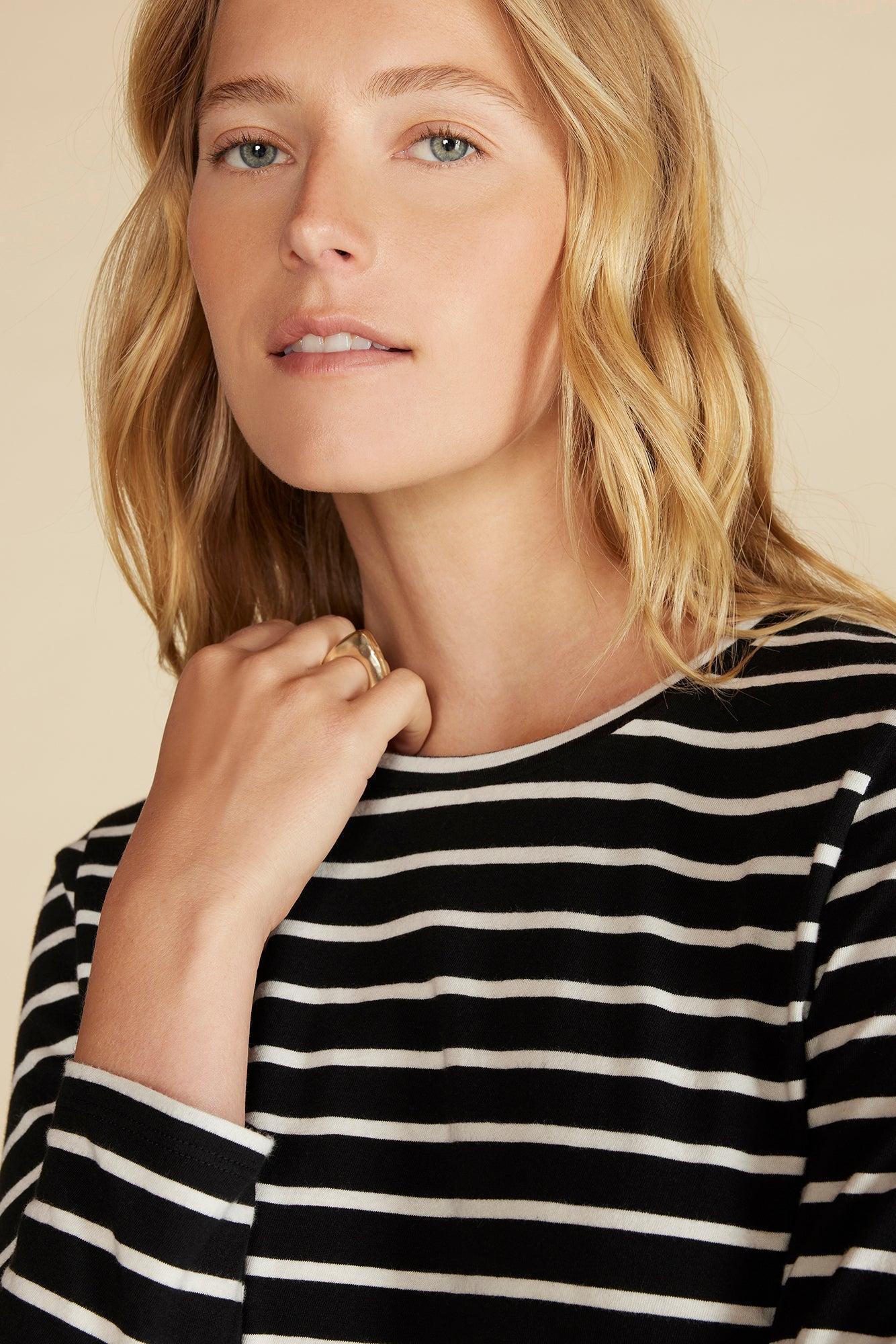 Berkeley Long Sleeve Tee - Black and Ivory Stripe Product Image