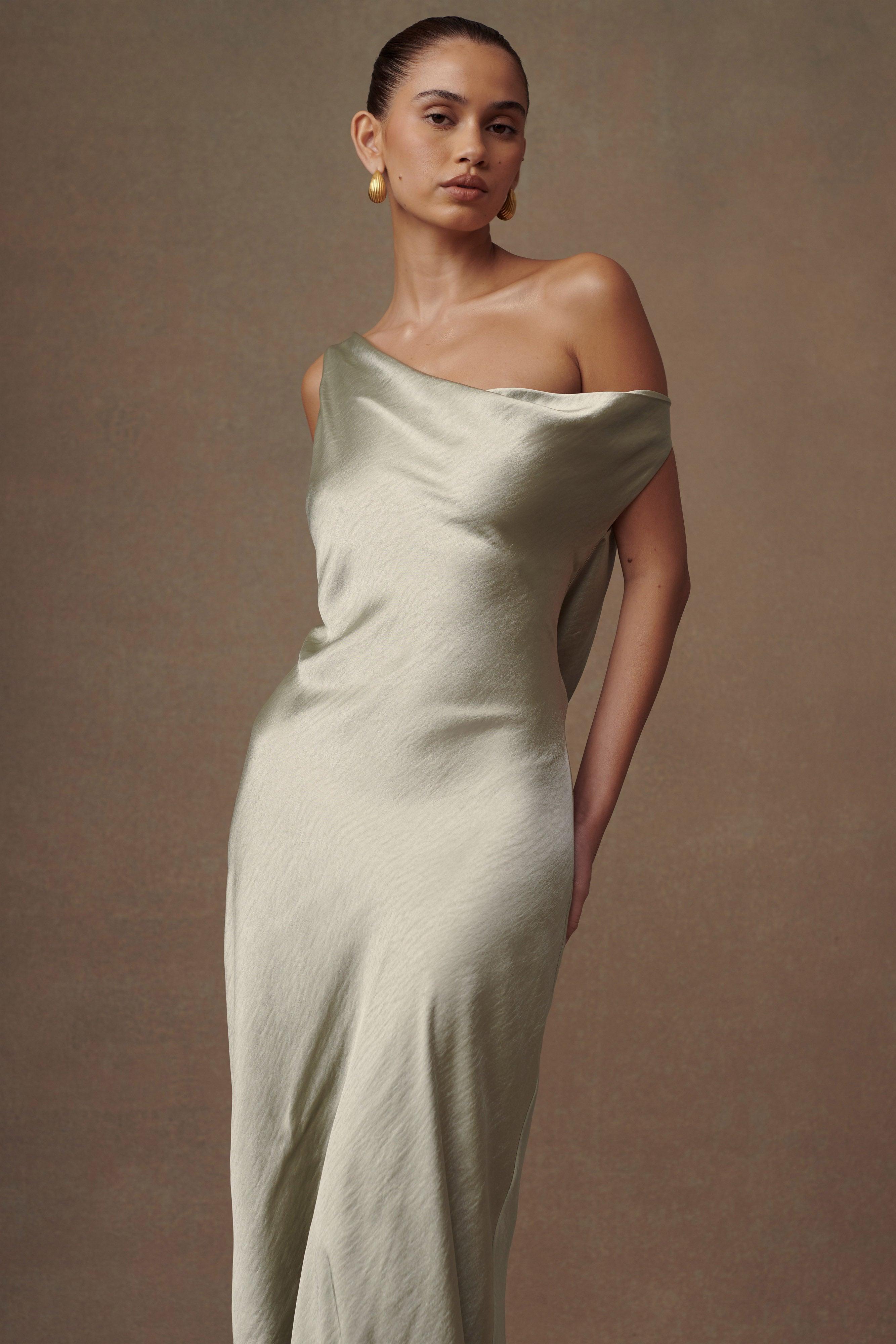 Yvette Slip Maxi Dress With Asymmetrical Hem - Sage Product Image