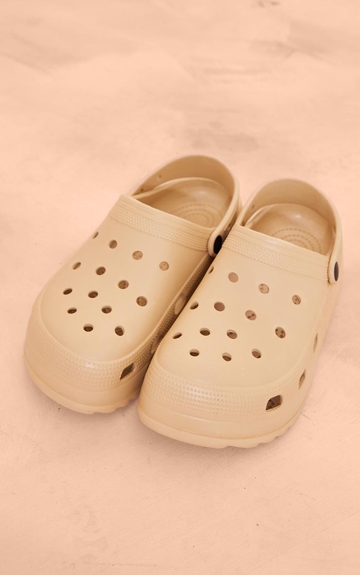 Beige Round Toe Moveable Strap Clogs Product Image