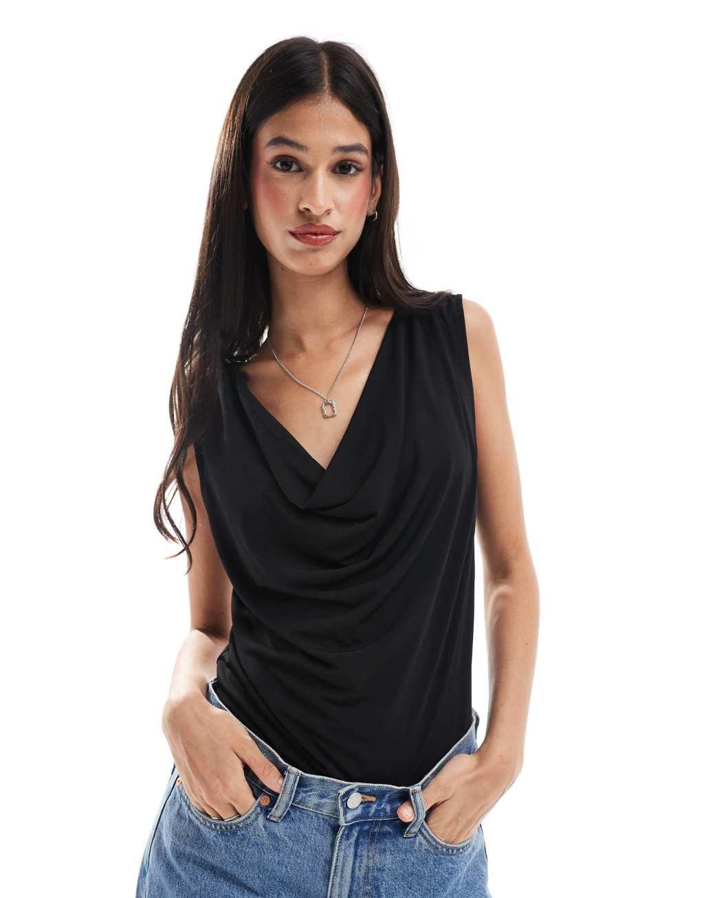 JDY reversible waterfall sleeveless top in black Product Image