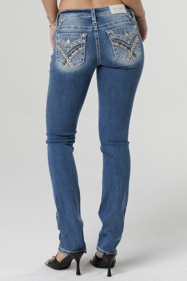 Glimmering Cross-Stitch Straight Jeans Product Image