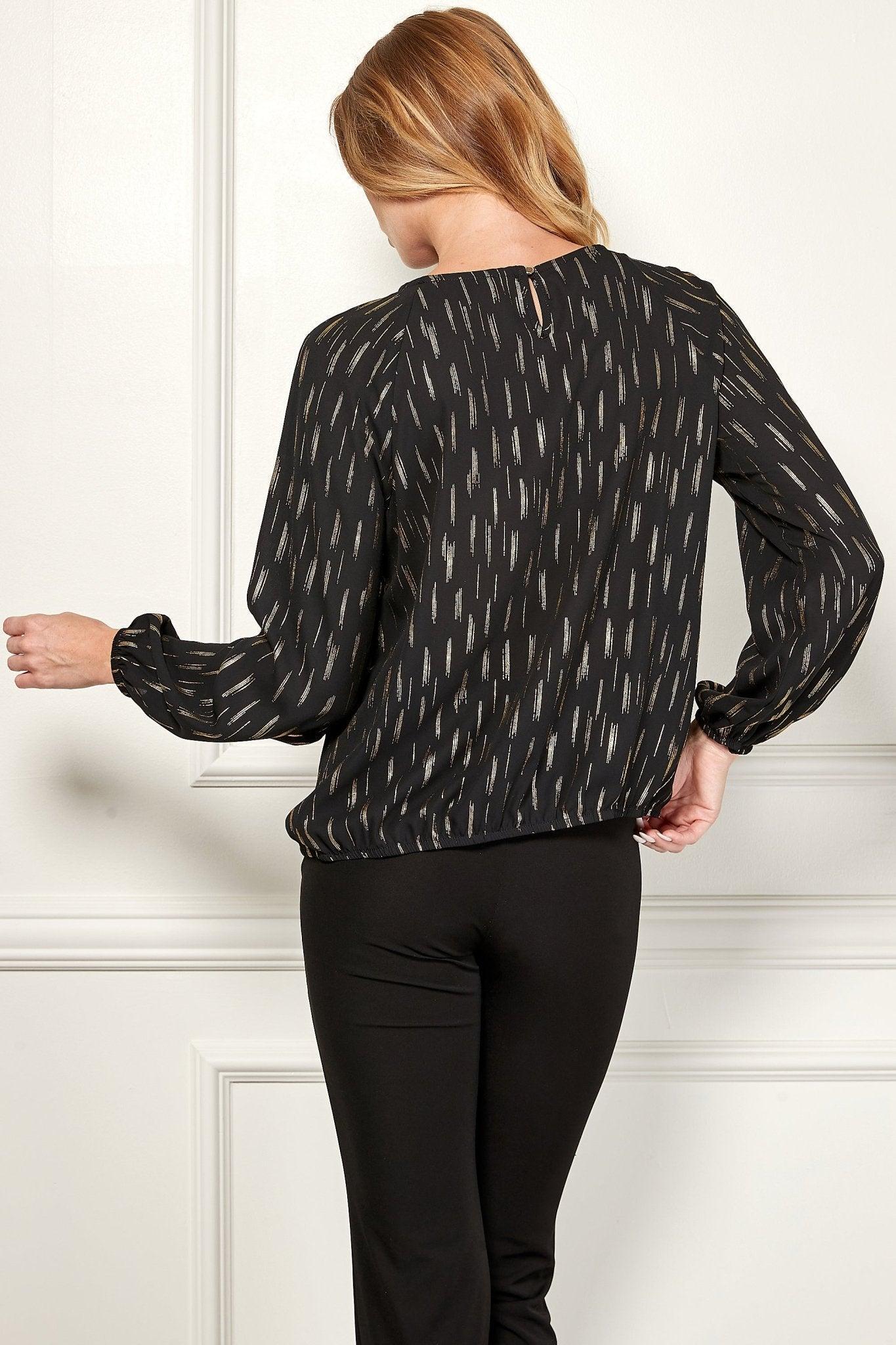 Long Sleeve V-Chain Trim Cutout Bubble Blouse Product Image