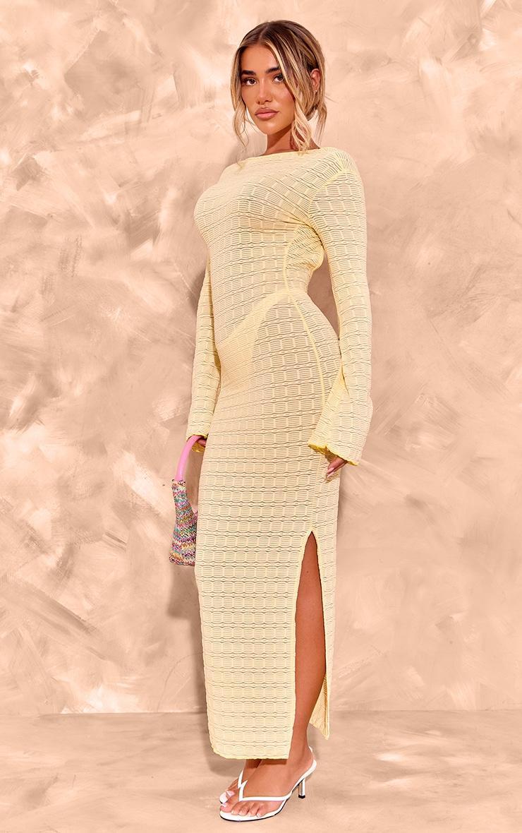 Lemon Textured Mesh Scoop Back Flare Sleeve Maxi Dress Product Image