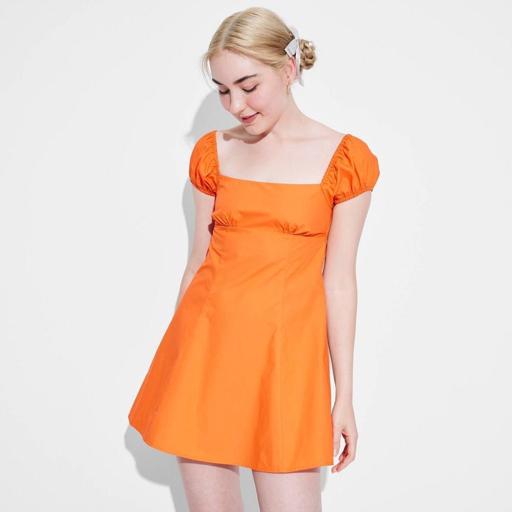 Womens Game Day Puff Short Sleeve Mini Dress - Wild Fable Orange L Product Image