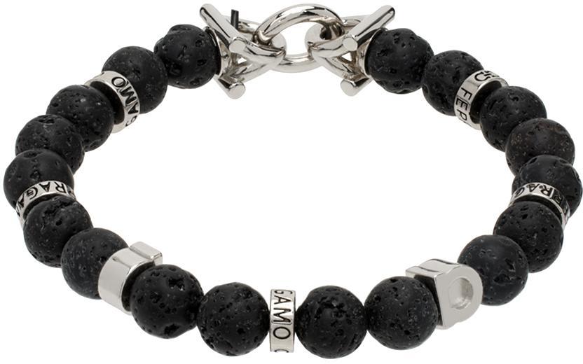 FERRAGAMO Black Elasticized Gancini Bracelet In Pietra Lavica+pldluc Product Image