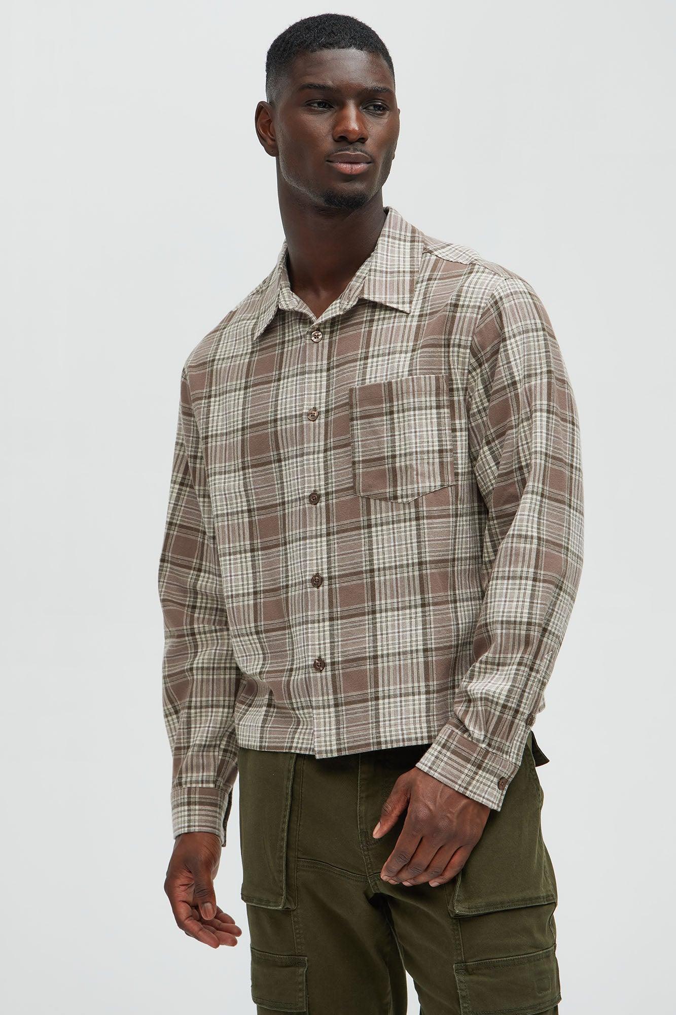 Delano Cropped Plaid Shirt - Taupe/combo Product Image