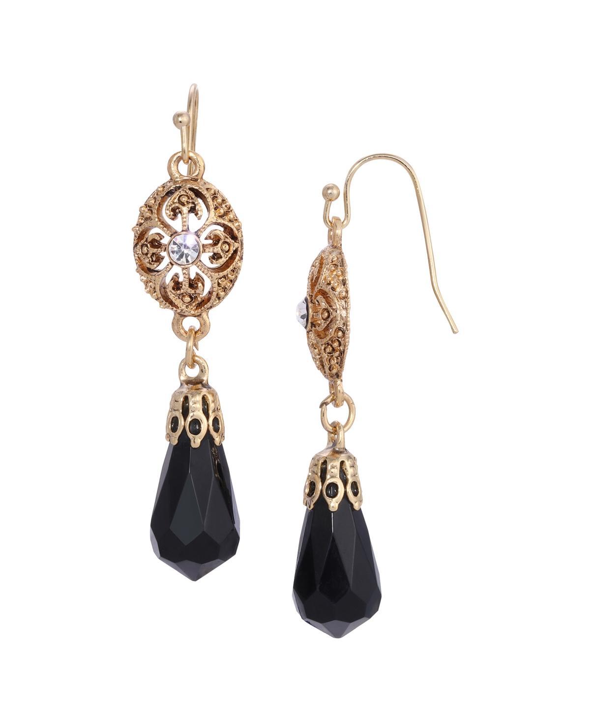 1928 Gold Tone Filigree Icicle Drop Earrings, Womens, Black Product Image