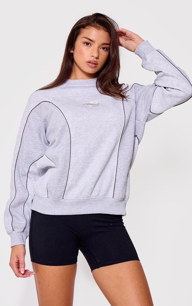 PRETTYLITTLETHING Grey Marl Embroidered Contrast Binding Sweatshirt Product Image