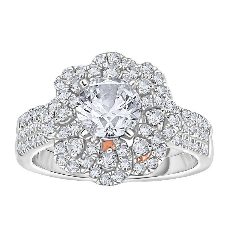 14k White Gold 1 3/4 Carat T.W. Diamond Flower Engagement Ring Set, Womens Multicolor Product Image