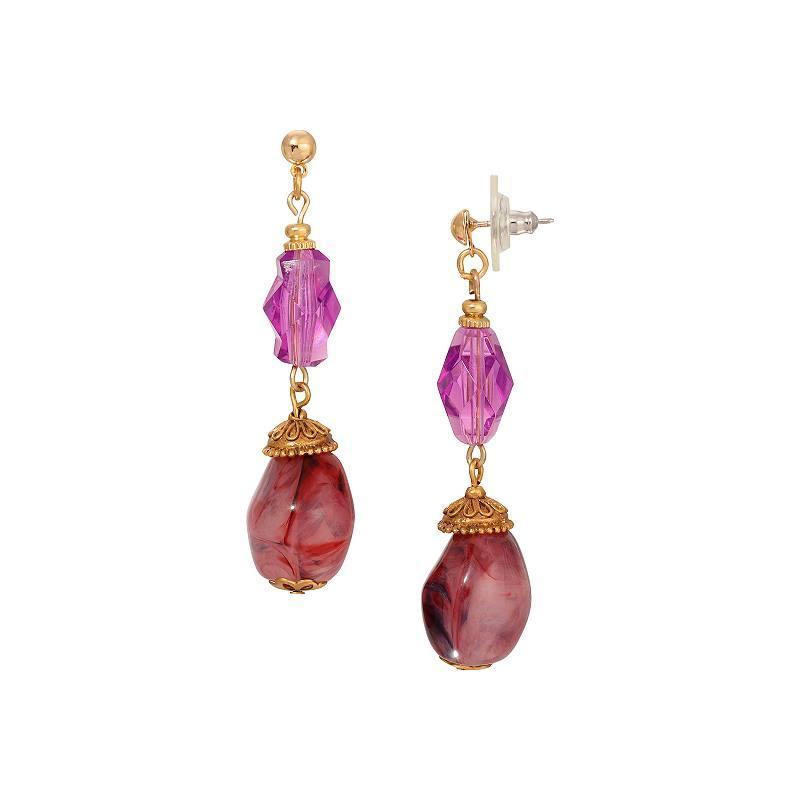 1928 Gold Tone Purple Stone Teardrop Earrings, Womens Product Image