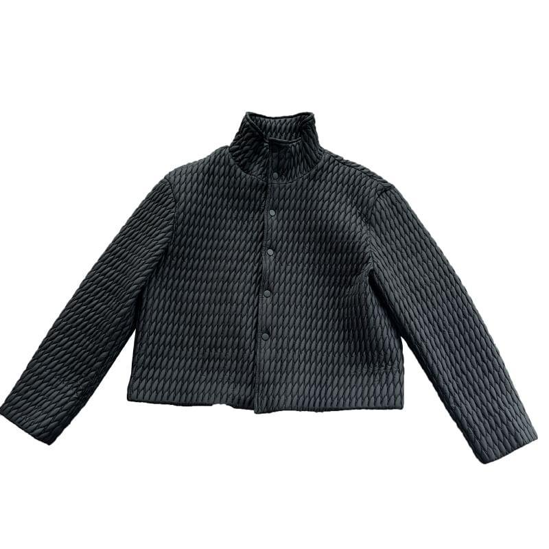 Stand Collar Plain Embossed Button Jacket Product Image