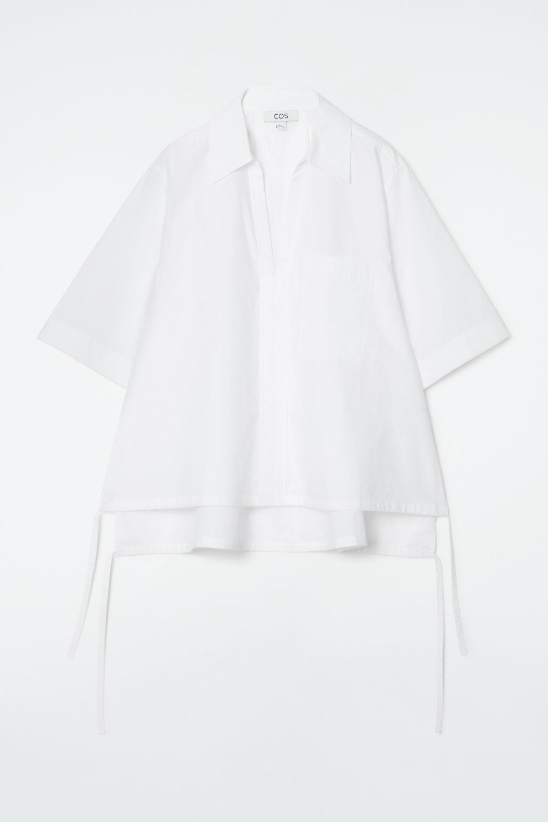 OPEN-COLLAR DRAWSTRING BLOUSE Product Image