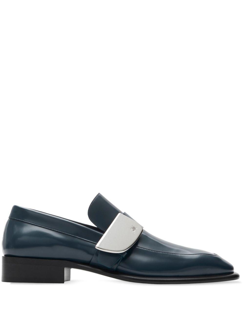 BURBERRY Leather Shield Loafers In Lake Product Image