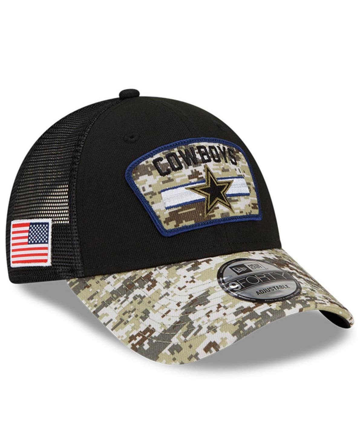 Mens New Era Black and Camo Dallas Cowboys 2021 Salute To Service Trucker 9FORTY Snapback Adjustable Hat - Black Product Image