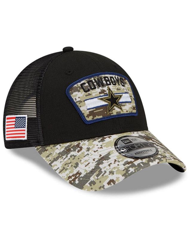 Men's New Era Black/Camo Dallas Cowboys 2021 Salute To Service Trucker 9FORTY Snapback Adjustable Hat Product Image