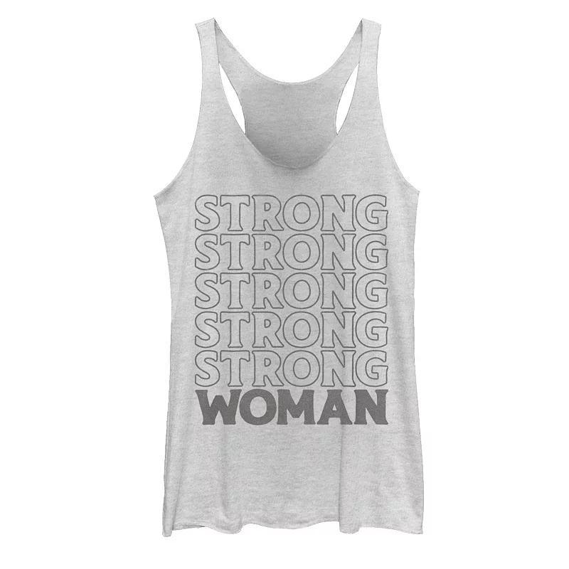 Juniors Strong Woman Word Stack Tank Top, Girls White Grey Product Image