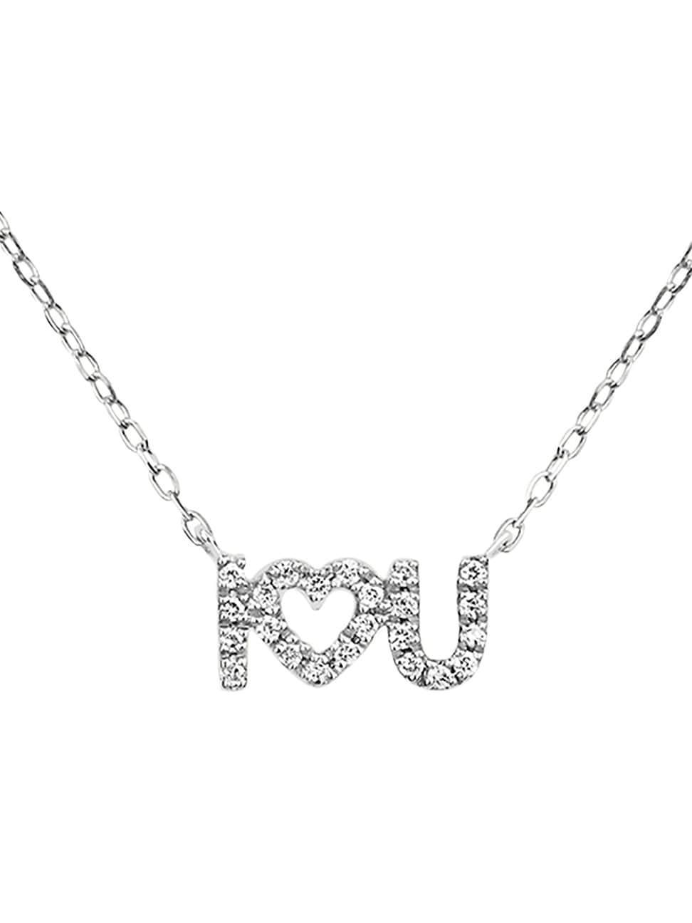 Womens 18K White Gold & Diamond I Love U Pendant Necklace Product Image