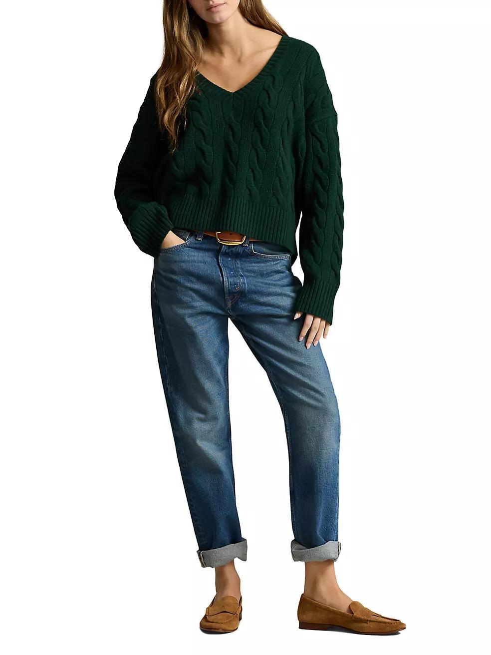 Wool-Cashmere Cable-Knit V-Neck Sweater Product Image