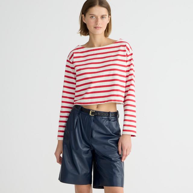 Cropped boatneck T-shirt in mariner cotton Product Image