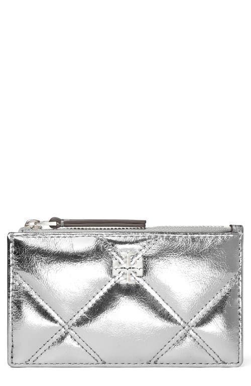 TORY BURCH Kira Metallic Diamond Quilt Zip Card Case In Silver Product Image