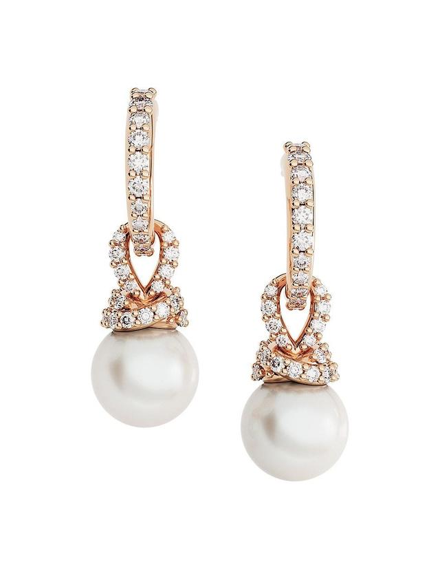 Swarovski Rose Gold-Tone Pave & Imitation Pearl Charm Hoop Earrings Product Image