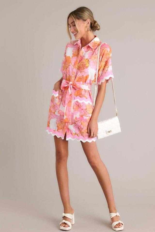 Long Time Love Light Pink Floral Mini Shirt Dress Product Image