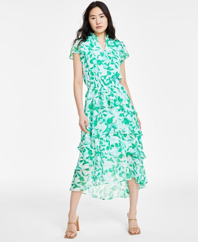 Sam & Jess Womens Floral-Printed Smocked-Waist Tiered Midi Dress Product Image