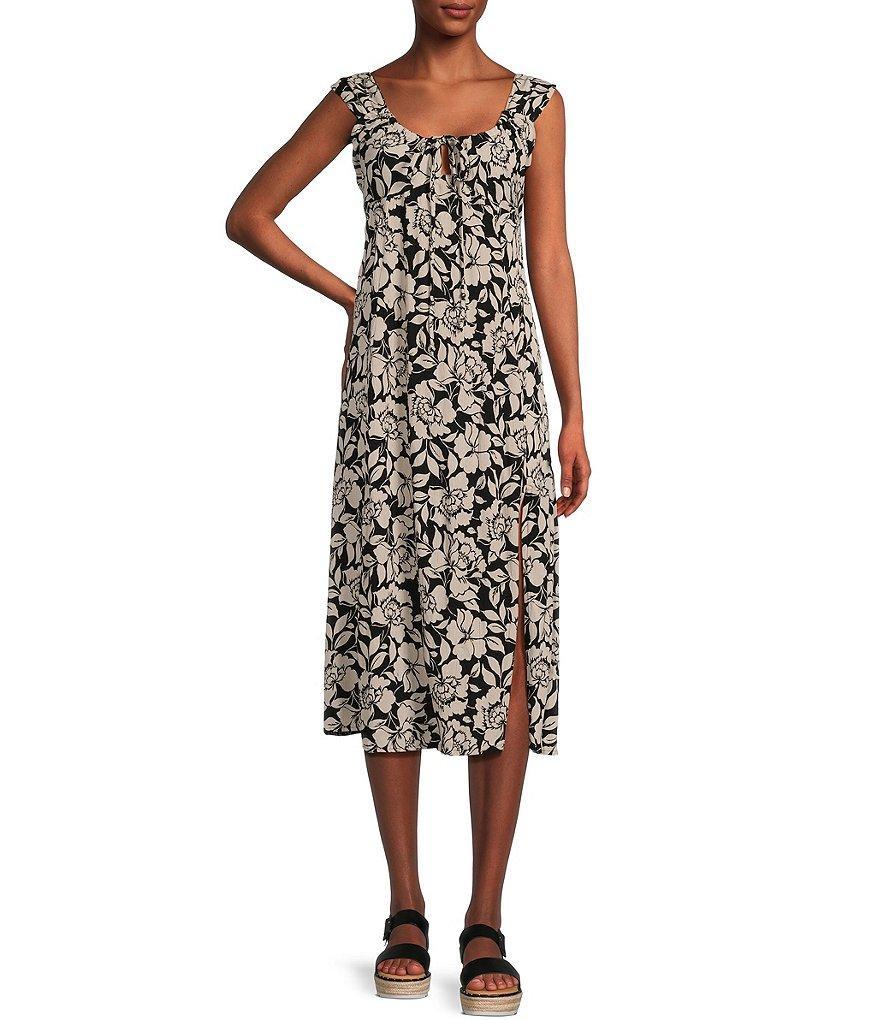 Angie Floral Tie Front Sleeveless Twist Back Midi Dress Product Image