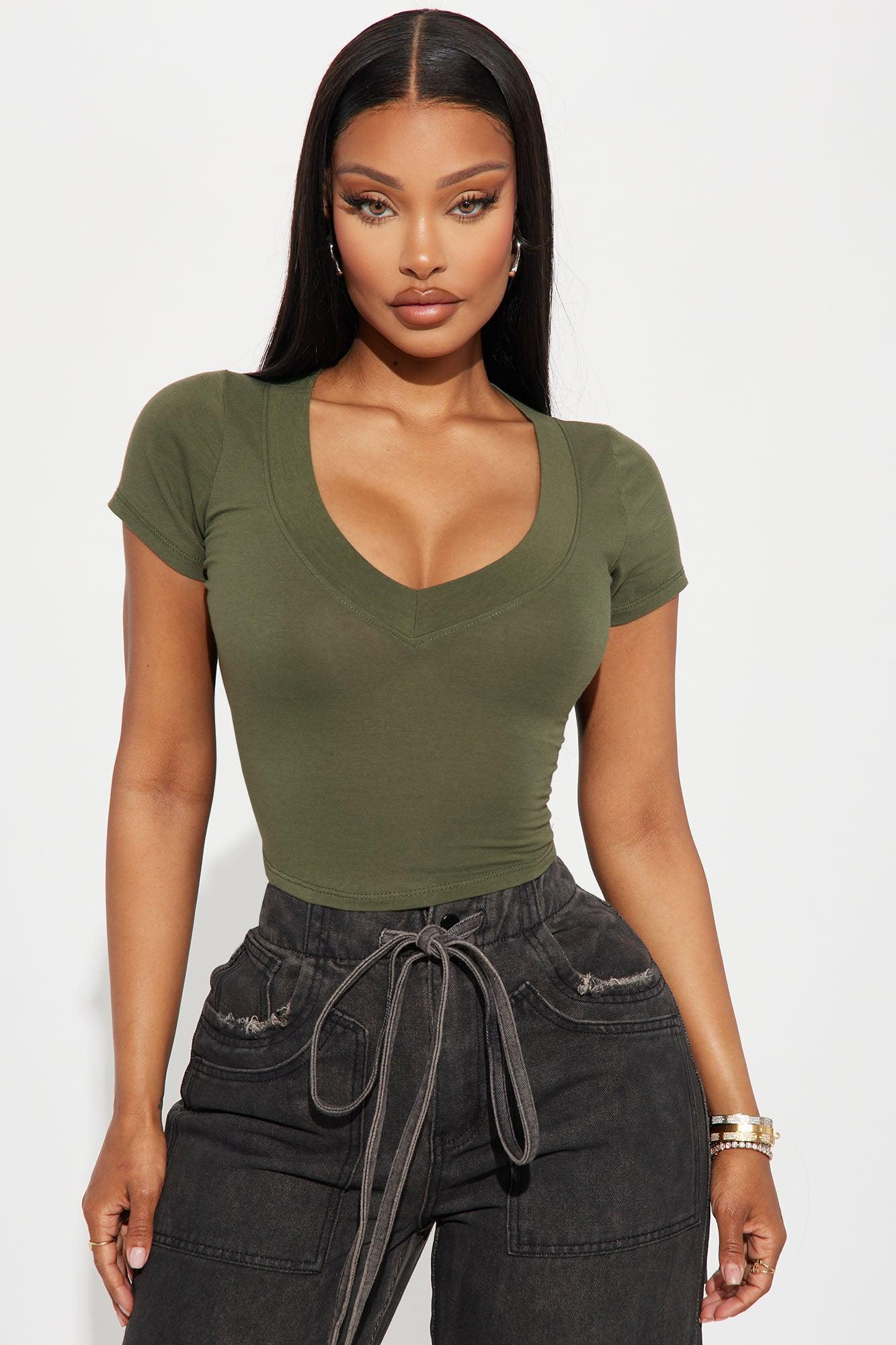 Delaney Short Sleeve Top - Olive Product Image