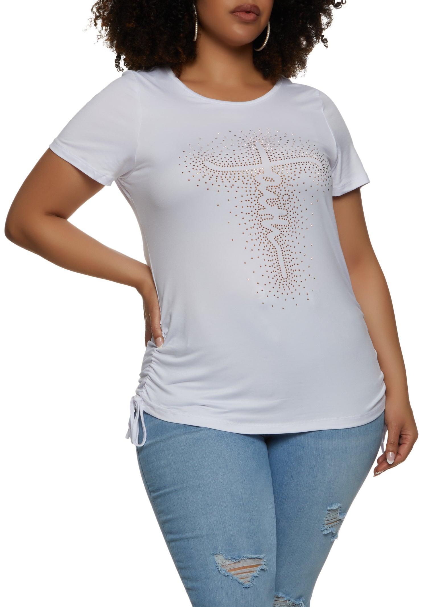 Womens Plus Size Faith Rhinestone Ruched Graphic Tee product image