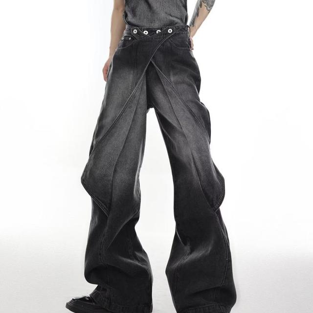 Deconstructed Paneled Flared Wide-Leg Jeans Product Image