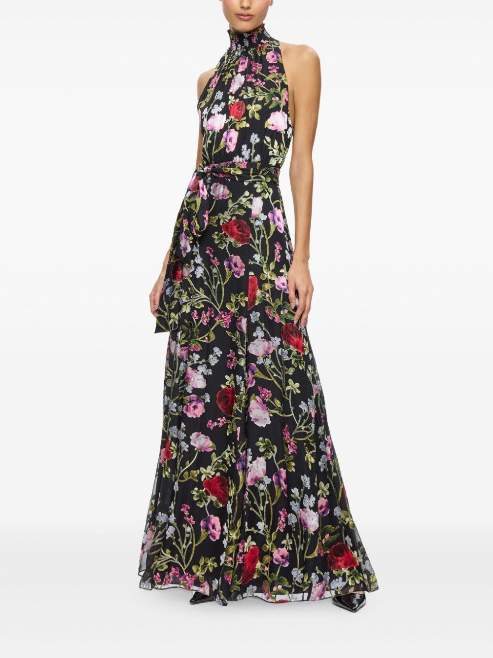 ALICE AND OLIVIA Dita Smocked Neck Godet Burnout Maxi Dress In Floral Dreams Product Image