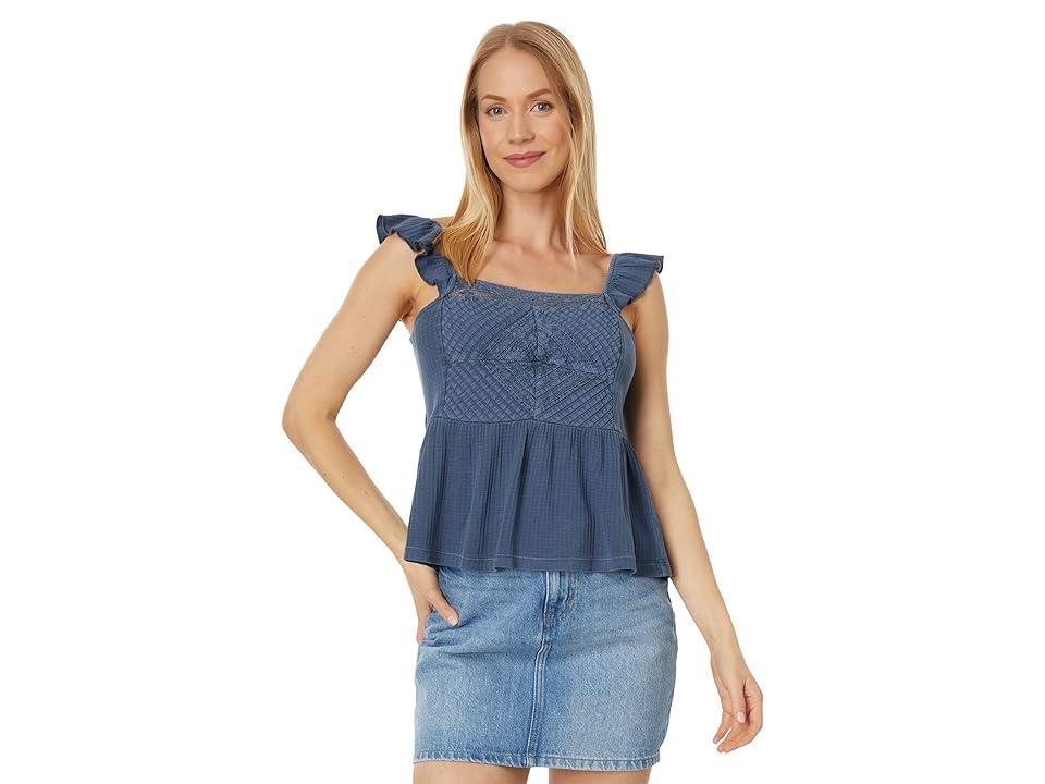 Lucky Brand Textured Yoke Peplum Tank (Dark Denim) Women's Clothing Product Image