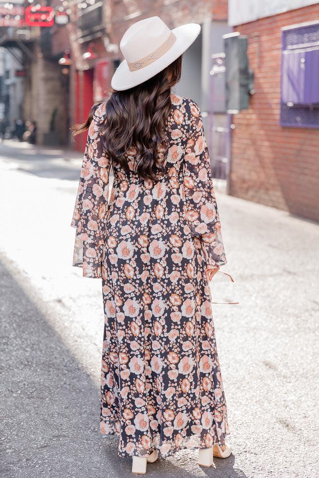 Always Coming Back Black Floral Bell Sleeve Maxi Dress FINAL SALE Product Image