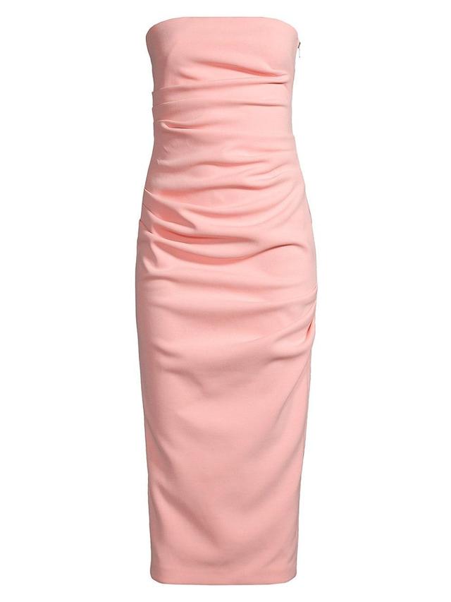 Womens Ruched Stretch Crepe Strapless Midi-Dress Product Image