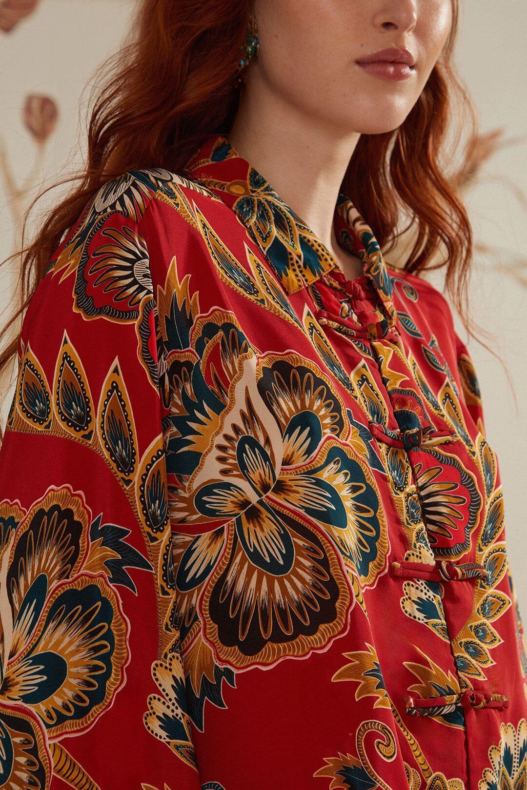 Red Maxi Floral Pajama Shirt Product Image