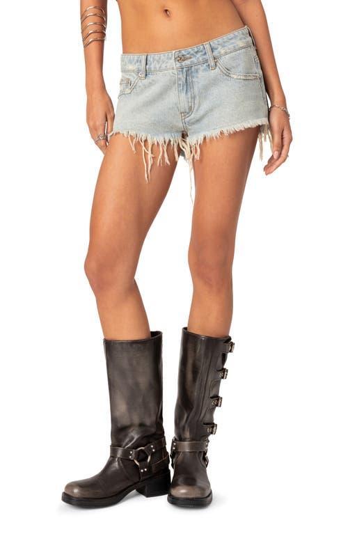 EDIKTED Frayed Cutoff Denim Shorts Product Image