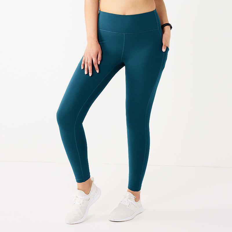 Petite Tek Gear Ultrastretch High-Waisted 7/8 Leggings with Side Pockets, Womens Turquoise/Blue Product Image