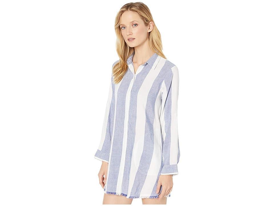 Tommy Bahama Rugby Beach Stripe Boyfriend Shirt Cover-Up Women's Swimwear Product Image