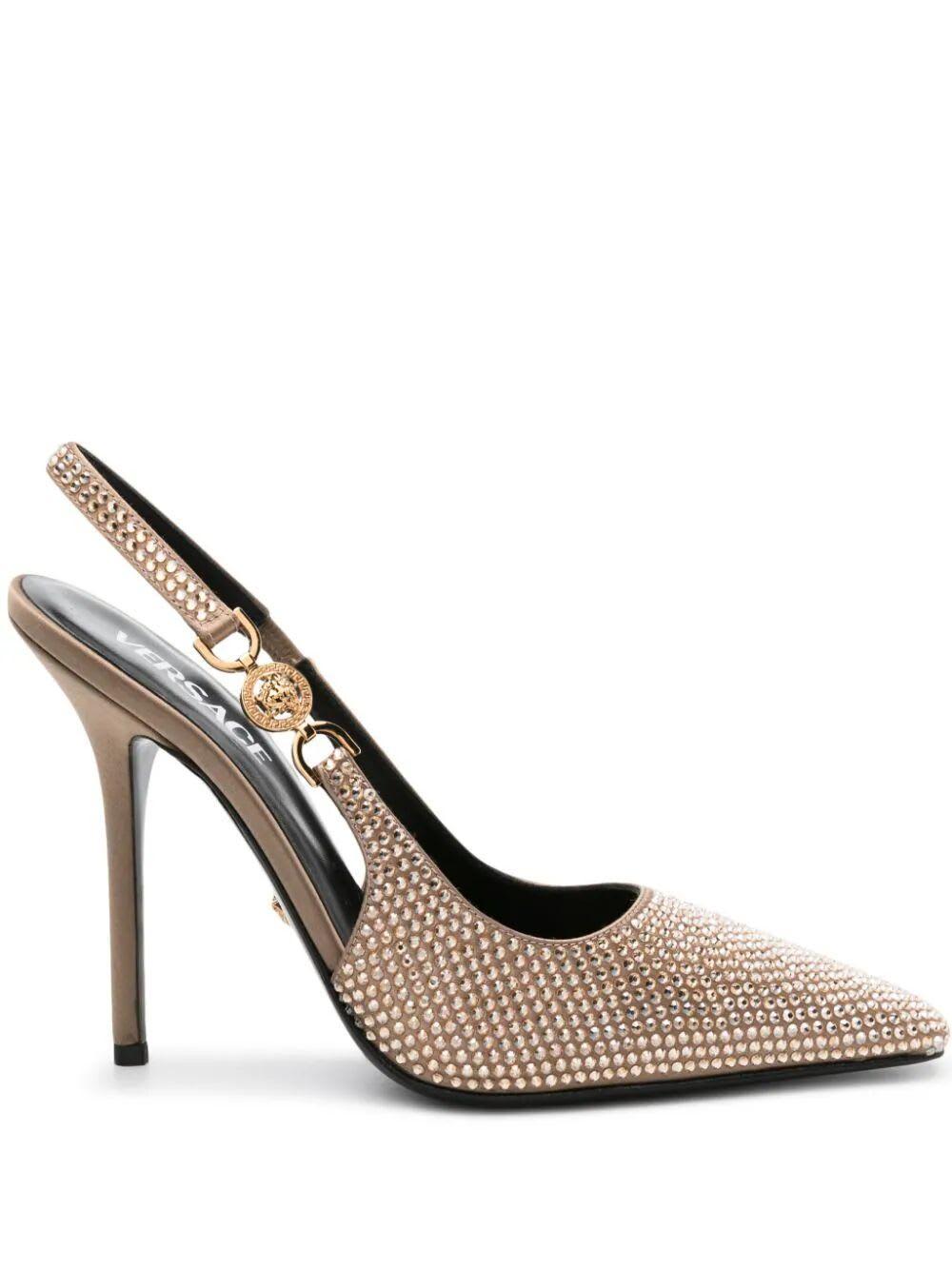 Crystal Stiletto Slingback Pumps In Beige Product Image