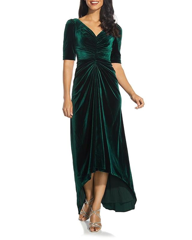 Adrianna Papell Ruched Velvet High-Low Gown Product Image