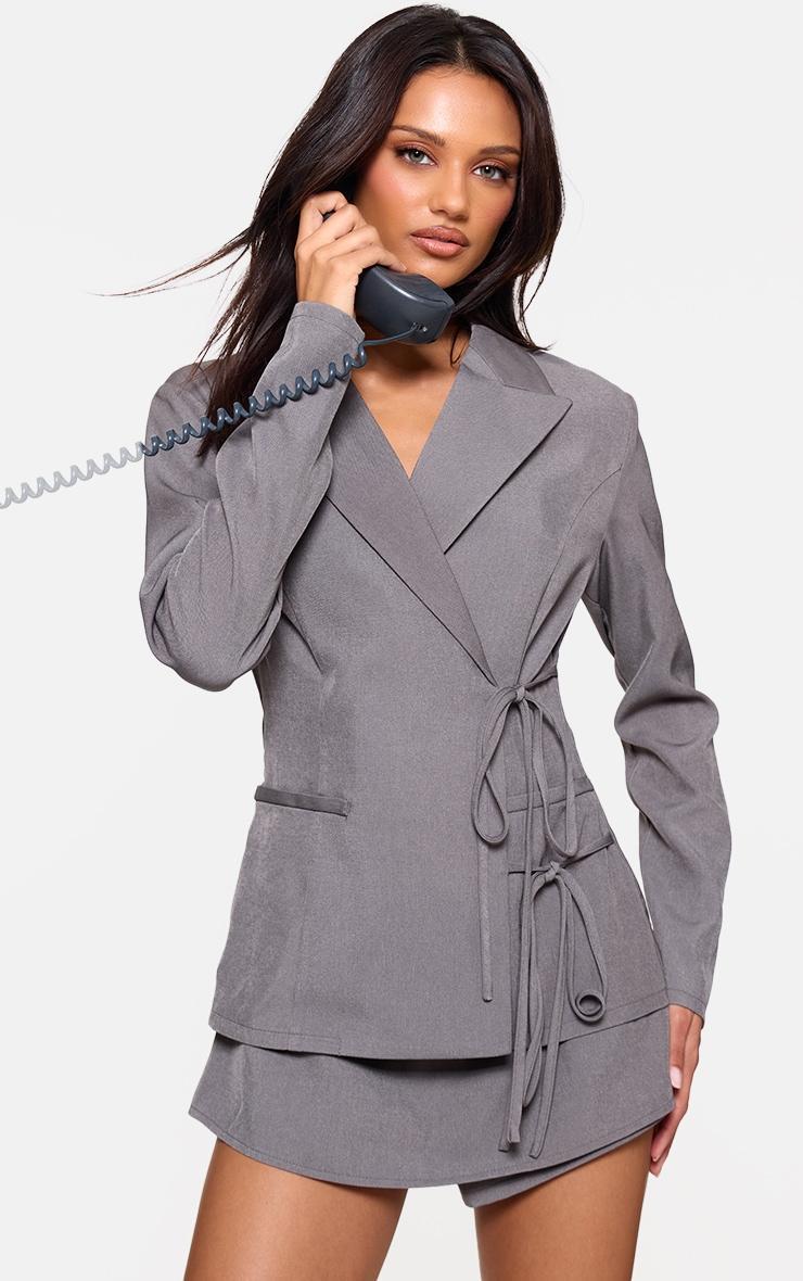 Charcoal Premium Tailored Woven Wrap Front Playsuit Product Image