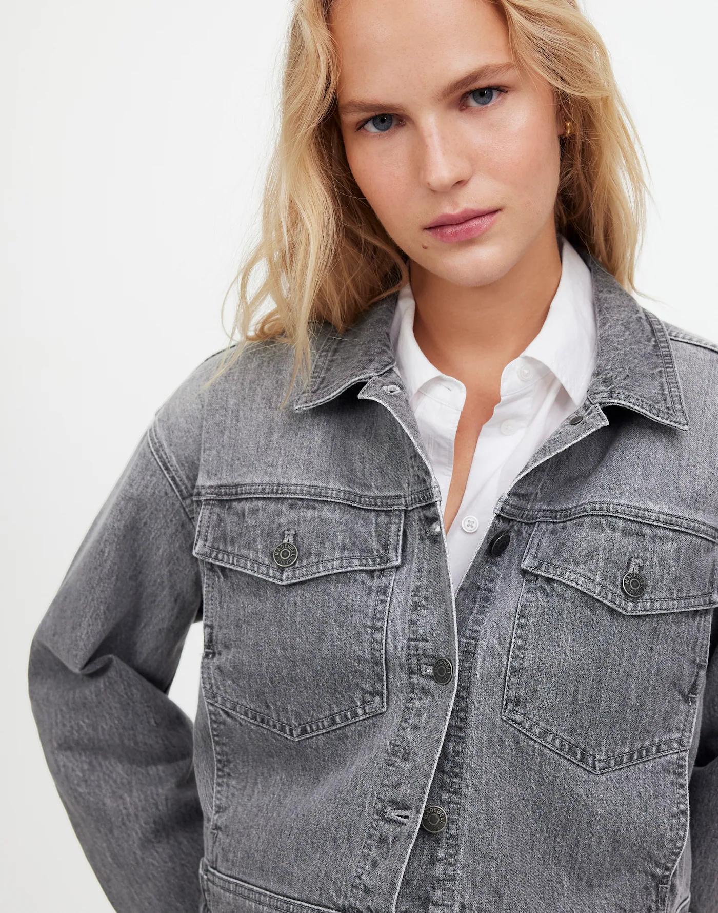 Button-Front Denim Jacket in Hallandale Wash Product Image